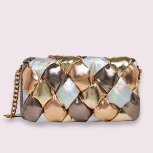 NEW Betsey Johnson Snake Pillow Iridescent Gold and Silver Crossbody
